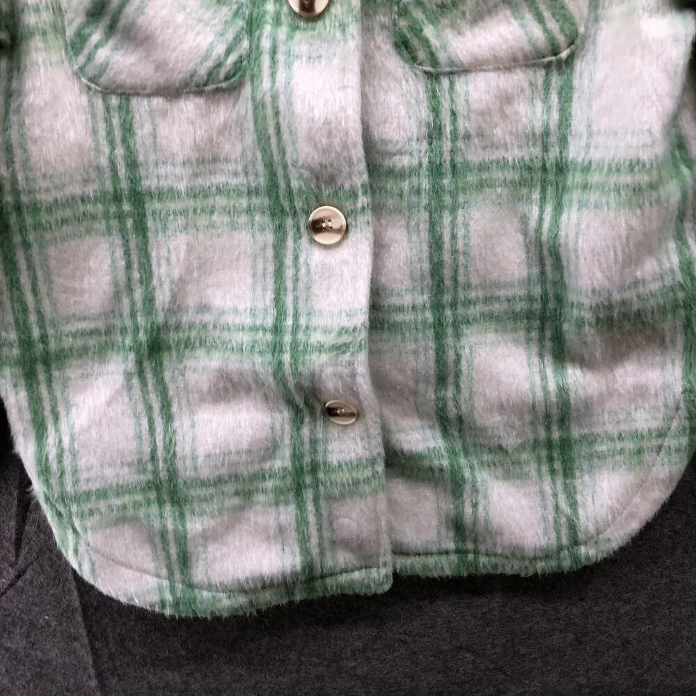 Primark Kids Girls Size 9-10 Years 140 cm Shacket Green White Plaid‎ Fuzzy Fall